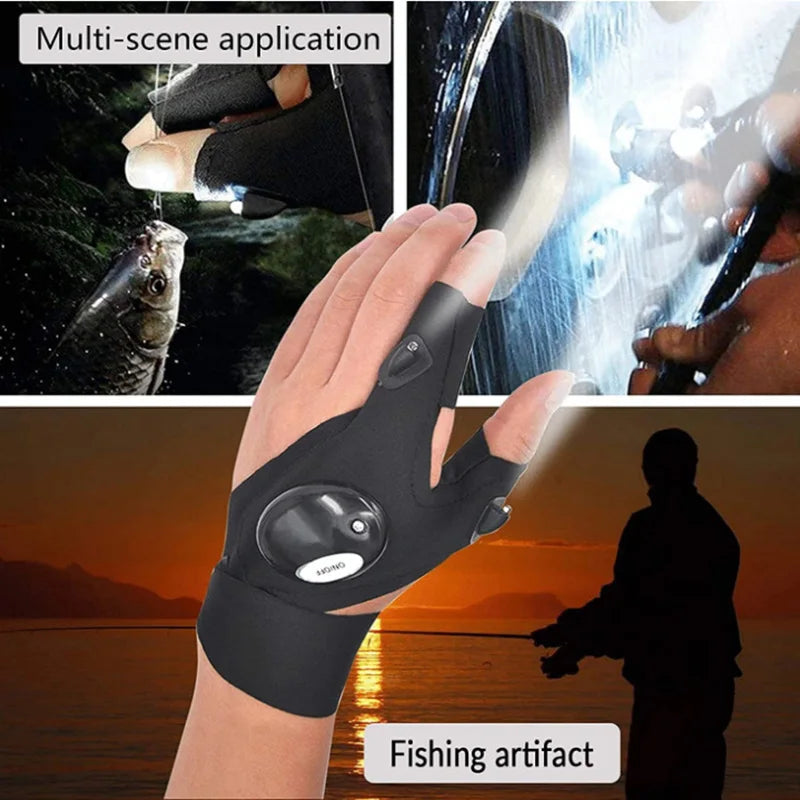 Industrial Fingerless Light Glove LED Flashlight Waterproof Torch Outdoor Tool Night Camping Hiking Rescue Multi Light Tool